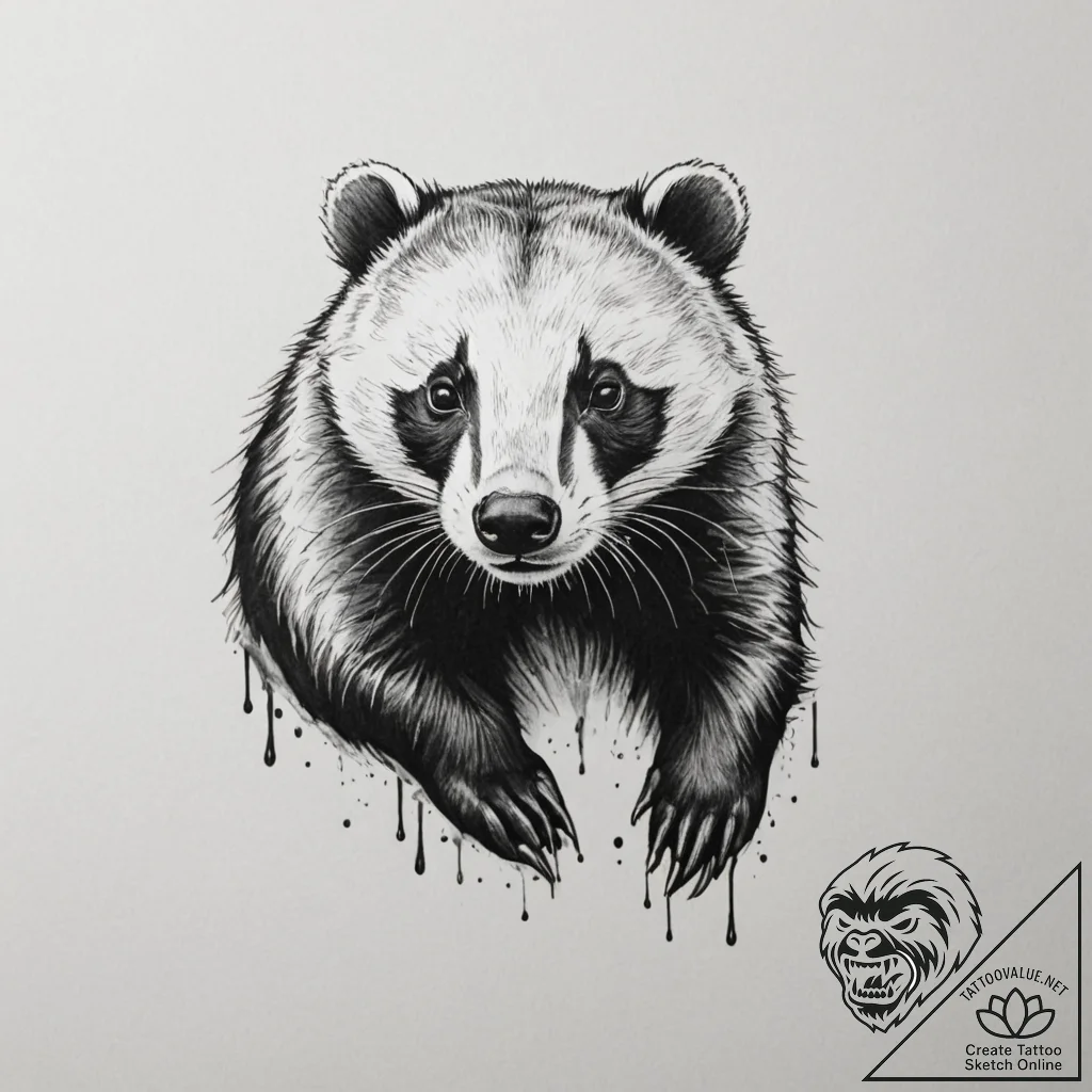 Badger, ink illustration for tattoo, realisti... - tattoo sketch (№1755101138_0, 13.08.2025 16:05) — tattoovalue.net