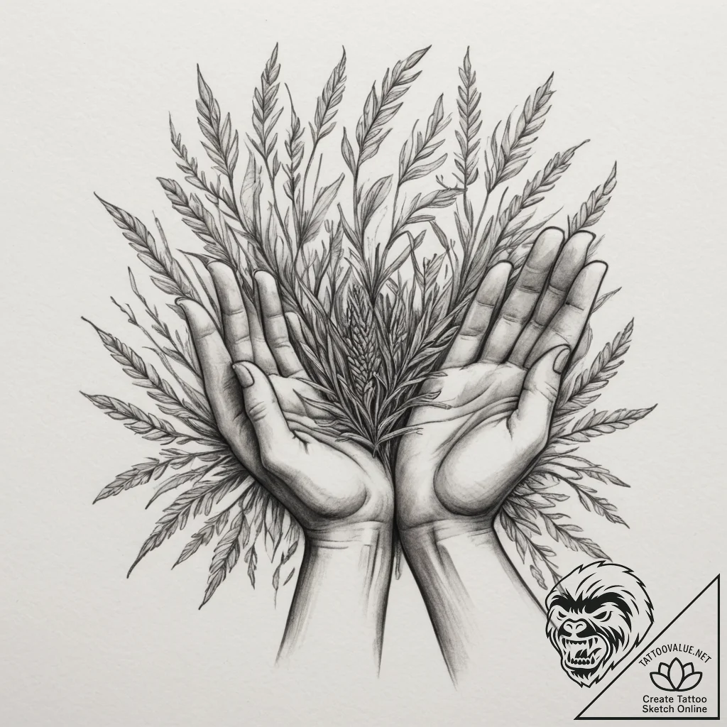 Tattoo sketch: a stylized depiction of hands... - tattoo sketch (№1755101338_0, 13.08.2025 16:08) — tattoovalue.net