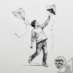 A person flying a kite on a windy day., tatto… – tattoo sketch (№1755101535_0, 13.08.2025 16:12) — tattoovalue.net