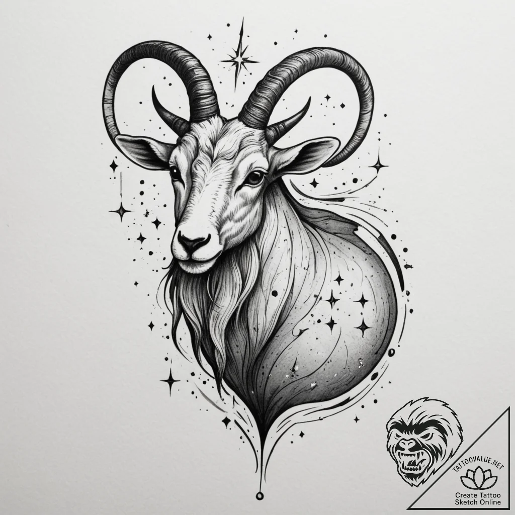Tattoo design a capricorn constellation, with... - tattoo sketch (№1755101737_0, 13.08.2025 16:15) — tattoovalue.net