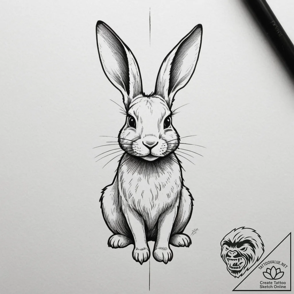 Rabbit, concept art for tattoo, clean lines,... - tattoo sketch (№1755102534_0, 13.08.2025 16:28) — tattoovalue.net