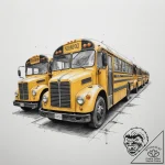 A row of yellow school buses parked in a lot…. – tattoo sketch (№1755102929_0, 13.08.2025 16:35) — tattoovalue.net