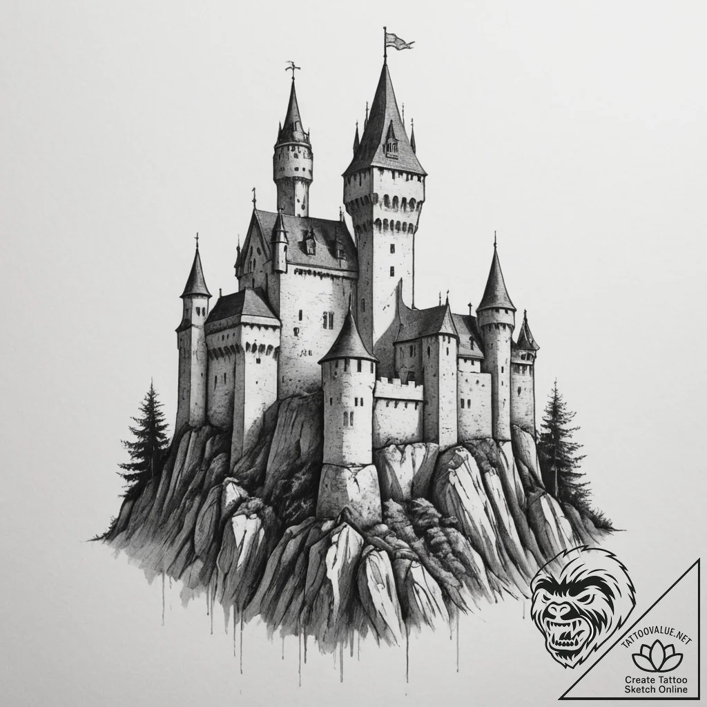 Tattoo sketch a medieval castle wall, strong... - tattoo sketch (№1755103127_0, 13.08.2025 16:38) — tattoovalue.net