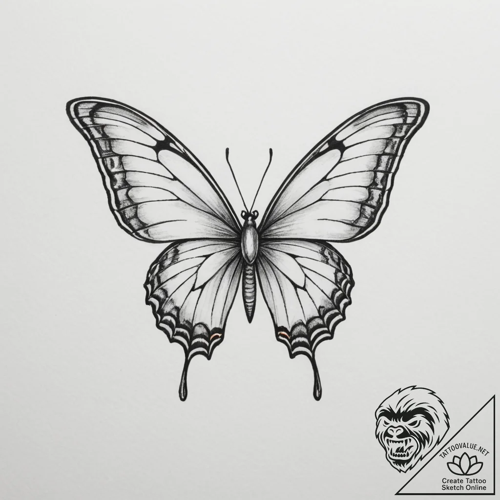 Tattoo design a single butterfly with two bod... - tattoo sketch (№1755103521_0, 13.08.2025 16:45) — tattoovalue.net