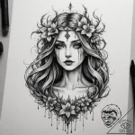 A dark watercolor tattoo of marzanna (morana)… – tattoo sketch (№1755105486_0, 13.08.2025 17:18) — tattoovalue.net