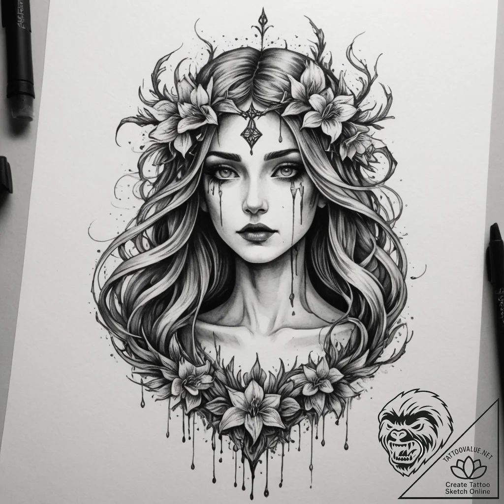 A dark watercolor tattoo of marzanna (morana)... - tattoo sketch (№1755105486_0, 13.08.2025 17:18) — tattoovalue.net