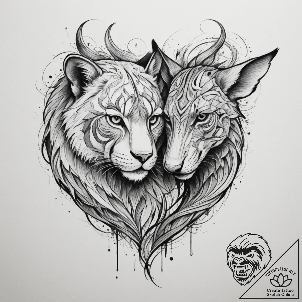 Tattoo sketch a stylized 'spirit animal' for... - tattoo sketch (№1755106863_0, 13.08.2025 17:41) — tattoovalue.net
