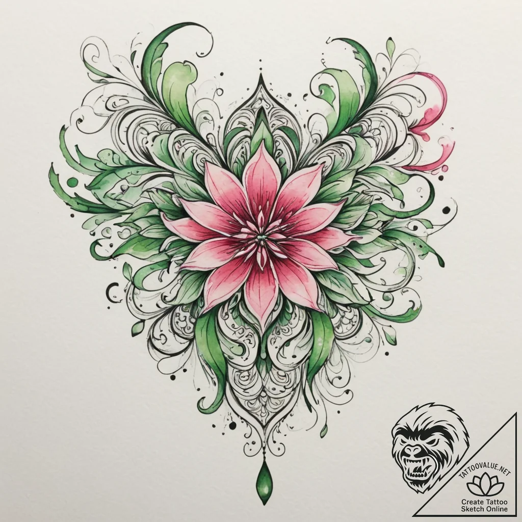 Tattoo sketch: watercolor splashes of pink, g... - tattoo sketch (№1755107256_0, 13.08.2025 17:47) — tattoovalue.net