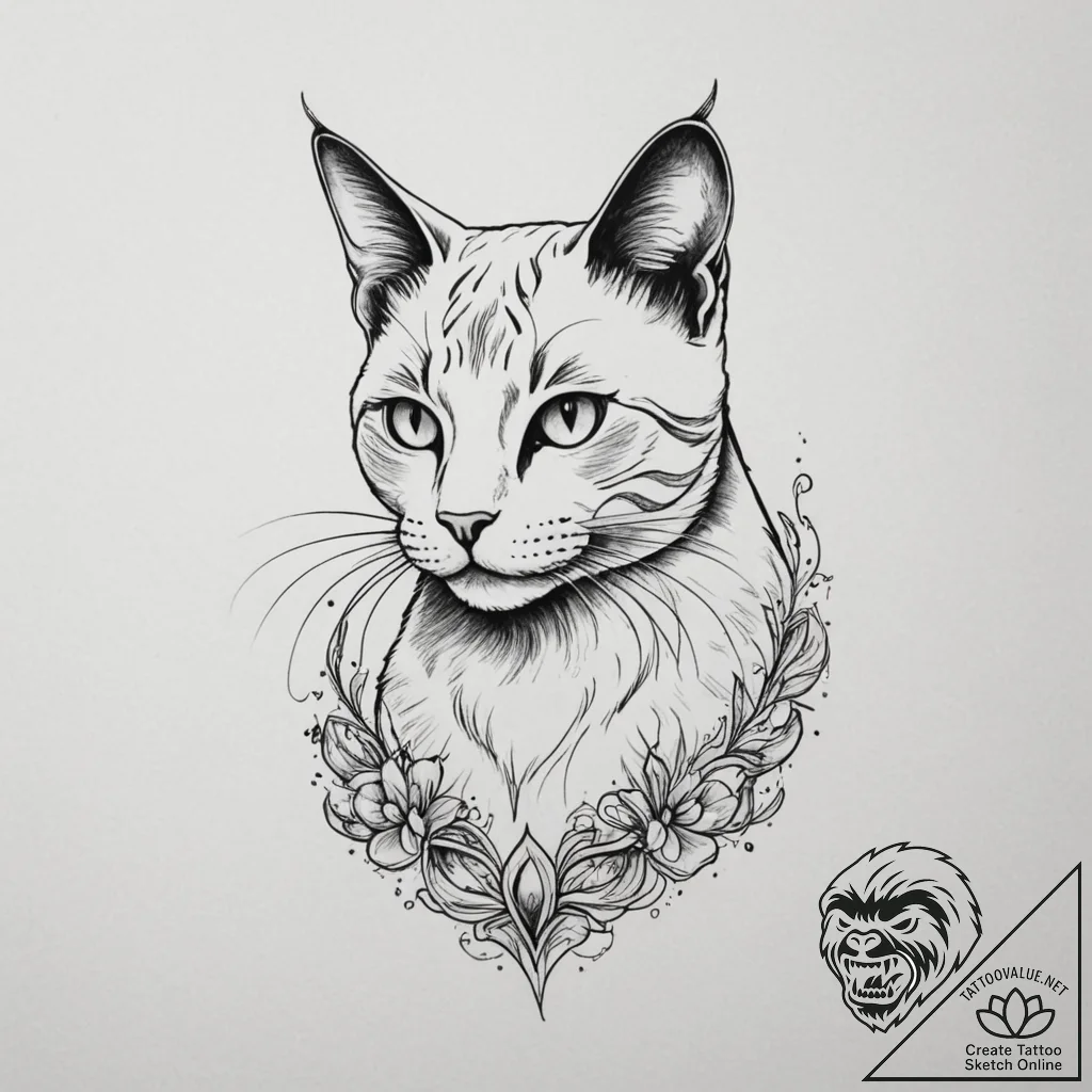 Tattoo design a silhouette of a cat, with a c... - tattoo sketch (№1755107848_0, 13.08.2025 17:57) — tattoovalue.net