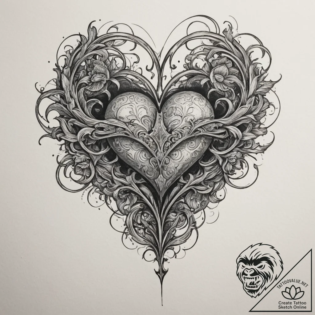 Tattoo sketch a heart shape created by the ne... - tattoo sketch (№1755109437_0, 13.08.2025 18:23) — tattoovalue.net