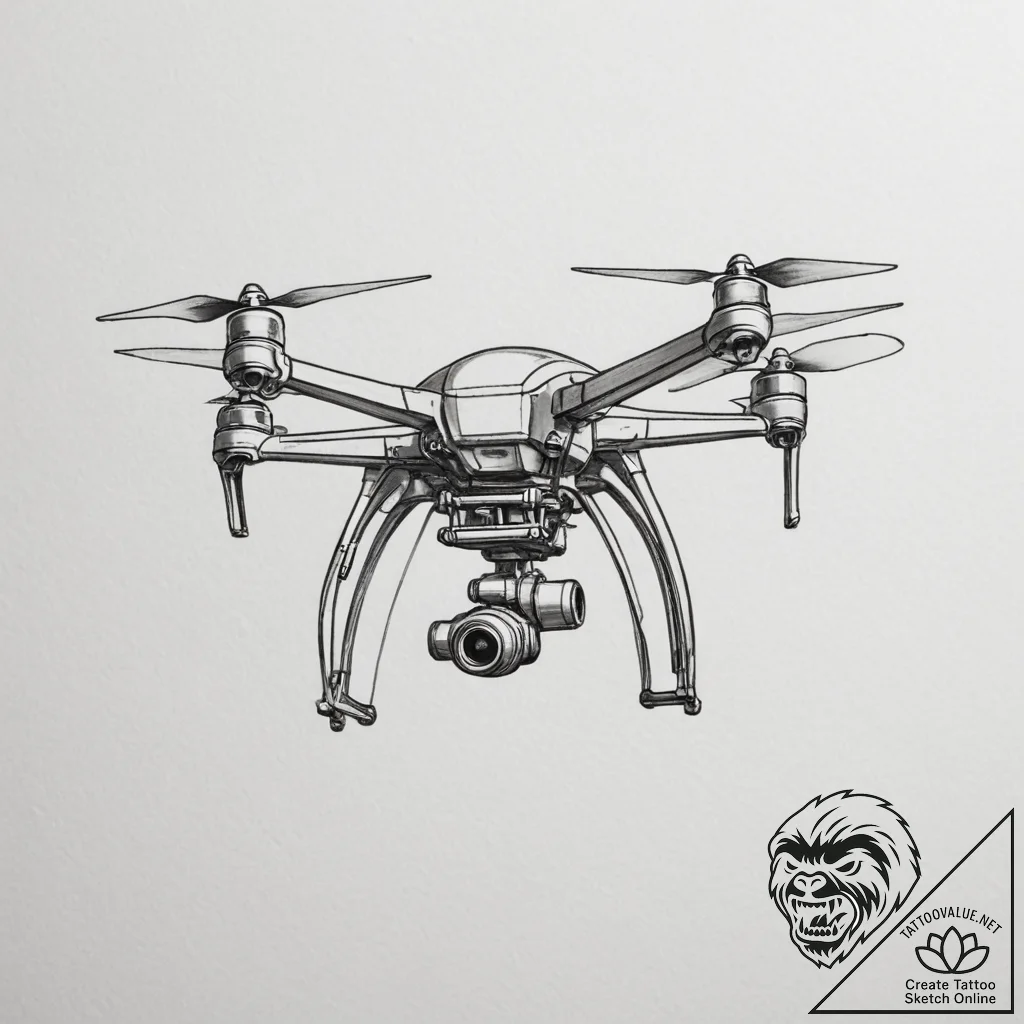 Tattoo sketch a small, stylized drone with gl... - tattoo sketch (№1755110629_0, 13.08.2025 18:43) — tattoovalue.net