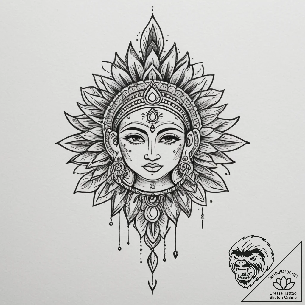 Indian, tattoo sketch design, on a clean whit... - tattoo sketch (№1755112018_0, 13.08.2025 19:06) — tattoovalue.net