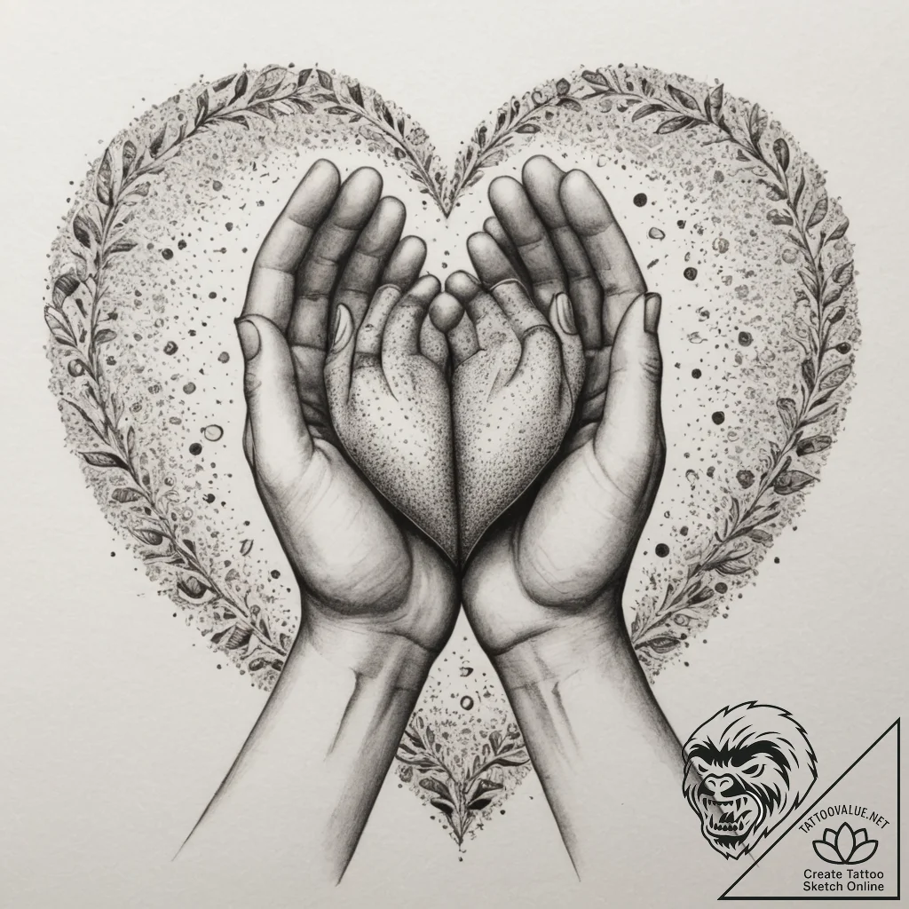 Tattoo design a heart made of two hands holdi... - tattoo sketch (№1755112214_0, 13.08.2025 19:10) — tattoovalue.net