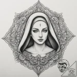 Nun, tattoo flash sheet design, clean lines,… – tattoo sketch (№1755112611_0, 13.08.2025 19:16) — tattoovalue.net