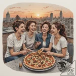 A candid shot of friends sharing a pizza and… – tattoo sketch (№1755113008_0, 13.08.2025 19:23) — tattoovalue.net