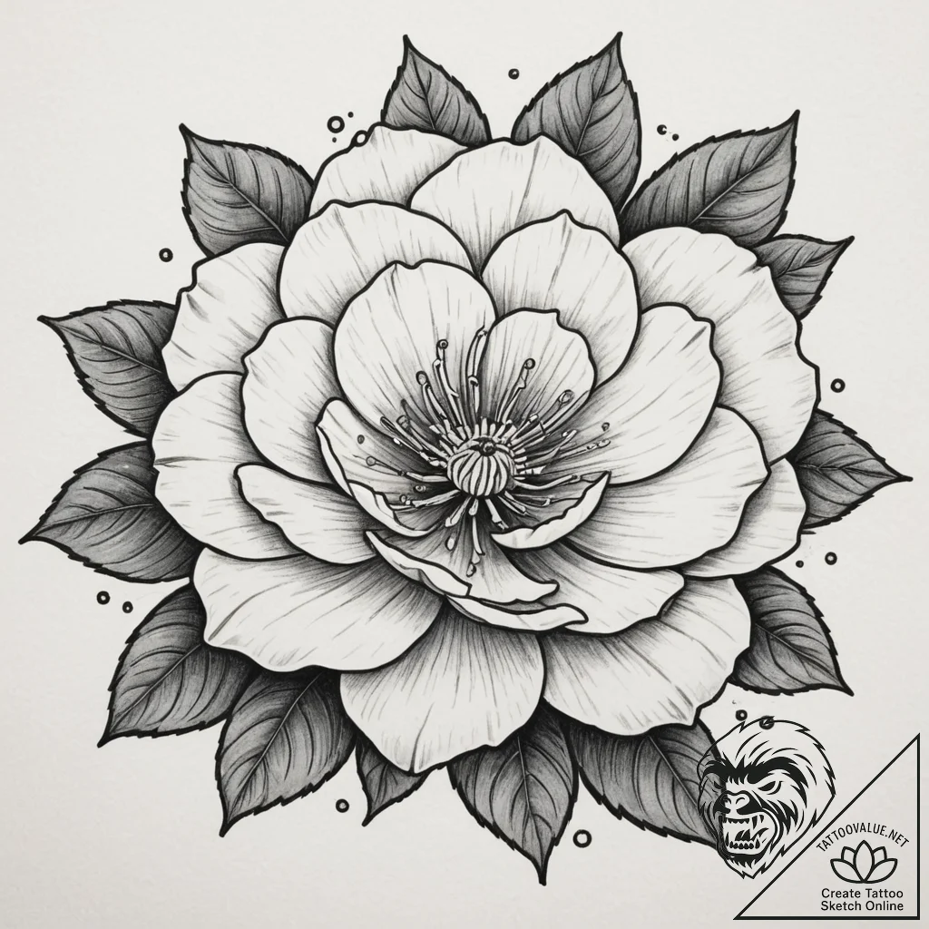 Camellia, ink illustration for tattoo, muted... - tattoo sketch (№1755113206_0, 13.08.2025 19:26) — tattoovalue.net