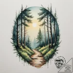Tattoo design a tranquil forest path leading… – tattoo sketch (№1755113603_0, 13.08.2025 19:33) — tattoovalue.net
