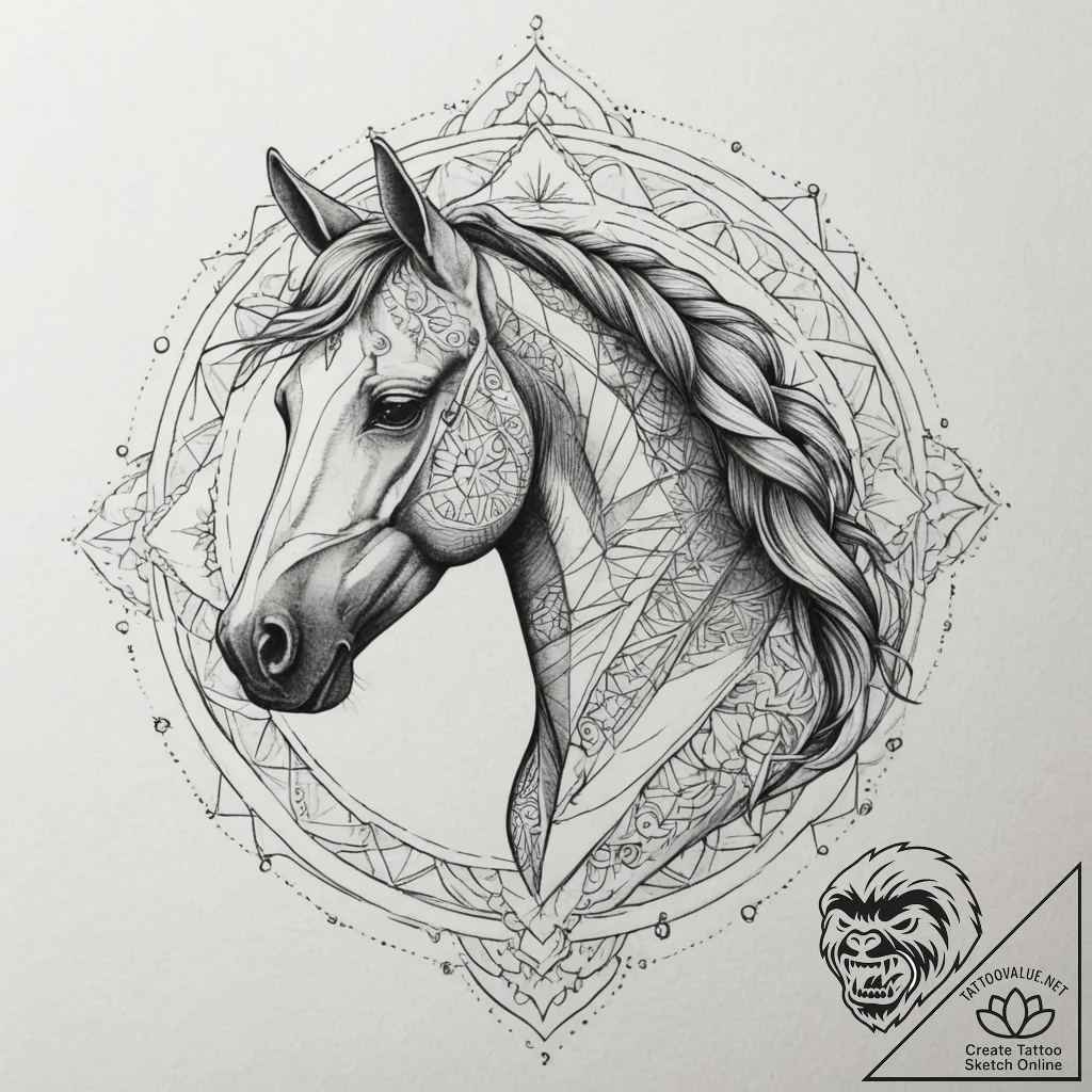 Horse, concept art for tattoo, geometric tatt... - tattoo sketch (№1755113802_0, 13.08.2025 19:36) — tattoovalue.net