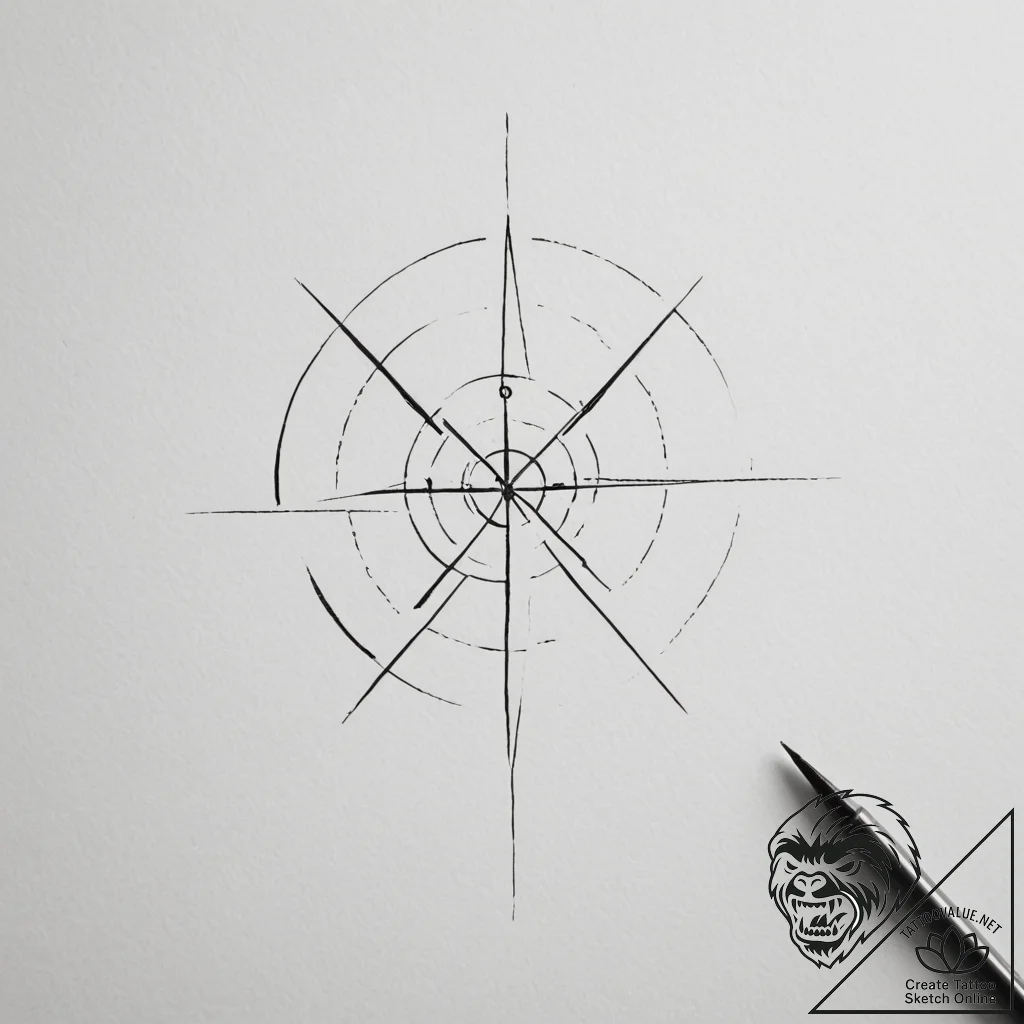 Tattoo design a minimalist crosshair linework... - tattoo sketch (№1755114398_0, 13.08.2025 19:46) — tattoovalue.net