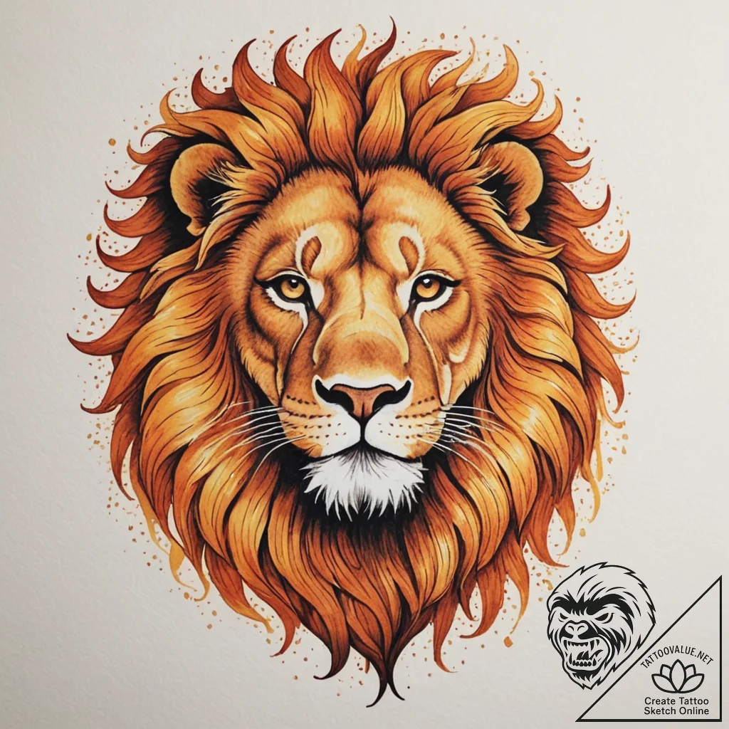 Tattoo sketch a majestic leo lion's face, wit... - tattoo sketch (№1755114993_0, 13.08.2025 19:56) — tattoovalue.net