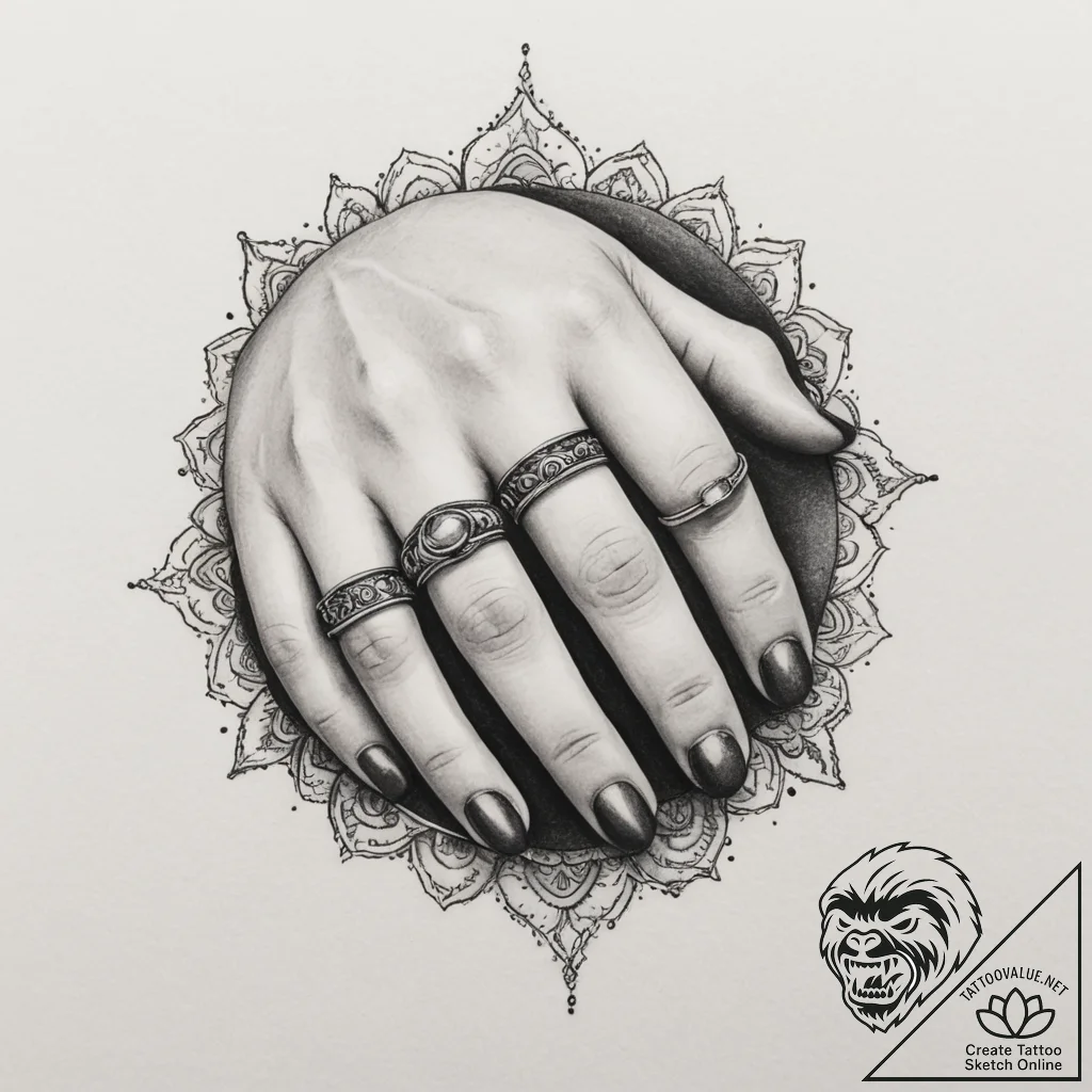 Tattoo design a pair of matching rings, one o... - tattoo sketch (№1755115192_0, 13.08.2025 19:59) — tattoovalue.net