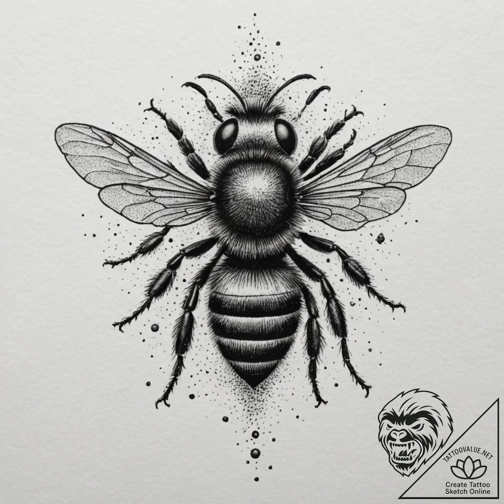 A close-up of a bee covered in pollen., artis... - tattoo sketch (№1755115390_0, 13.08.2025 20:03) — tattoovalue.net