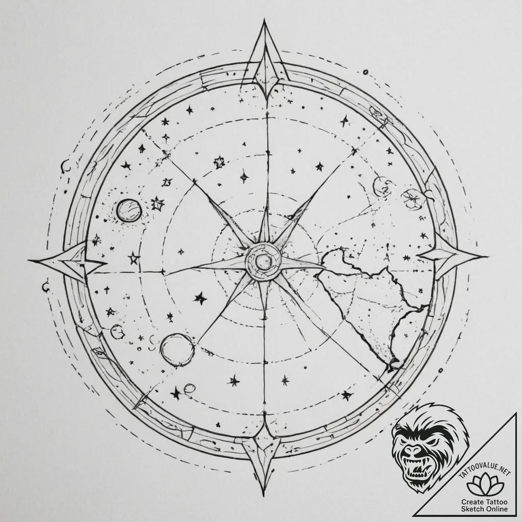 Tattoo design a celestial map with a path hig... - tattoo sketch (№1755115983_0, 13.08.2025 20:13) — tattoovalue.net