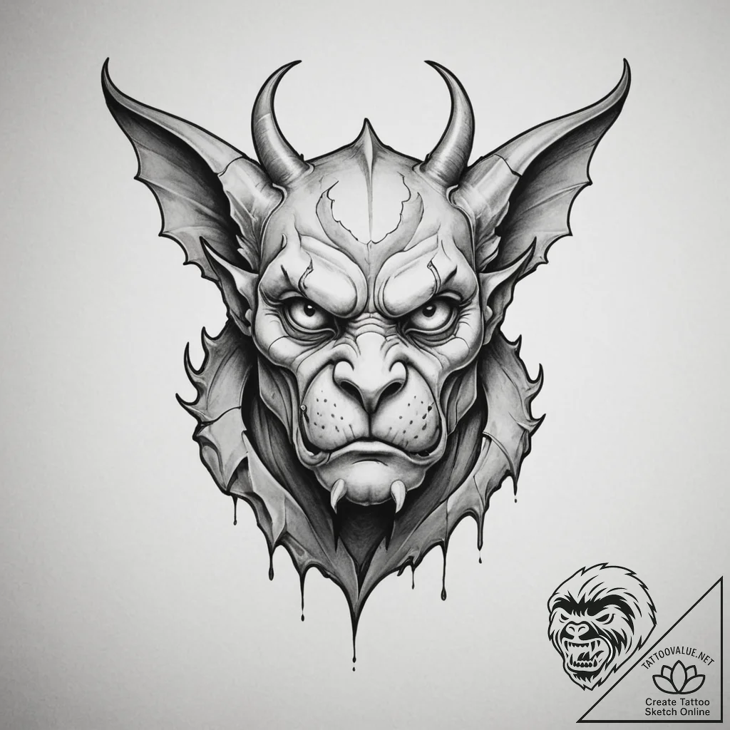 Gargoyle, tattoo line art, on a clean white p... - tattoo sketch (№1755116577_0, 13.08.2025 20:22) — tattoovalue.net
