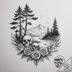 A shot of a line of wind-swept cypress trees… – tattoo sketch (№1755118393_0, 13.08.2025 20:53) — tattoovalue.net