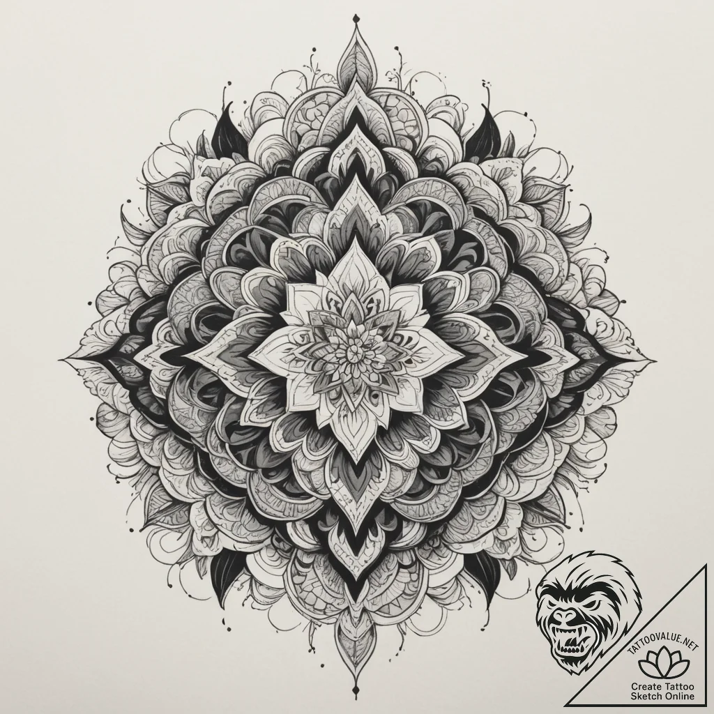 Fractal pattern, artistic tattoo sketch, blac... - tattoo sketch (№1755118593_0, 13.08.2025 20:56) — tattoovalue.net