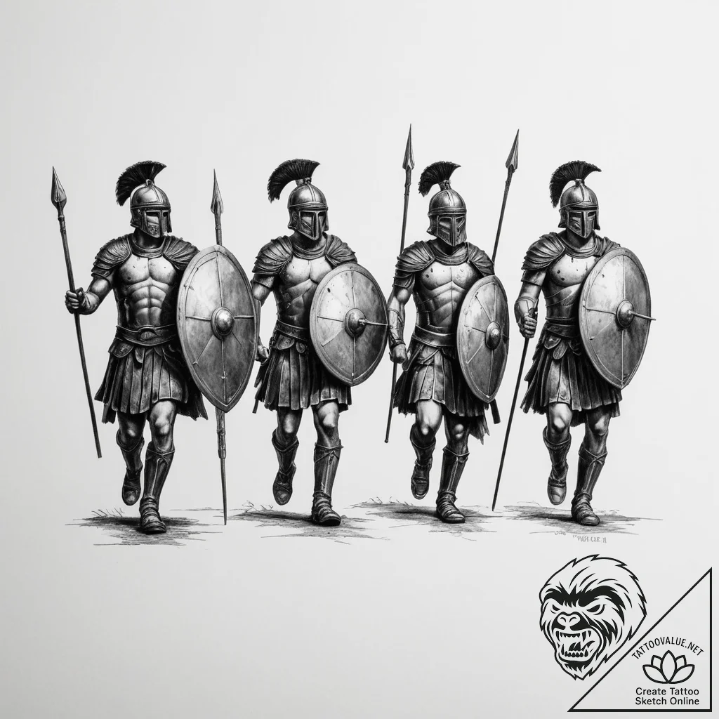 Tattoo sketch a silhouette of a roman legion... - tattoo sketch (№1755118799_0, 13.08.2025 20:59) — tattoovalue.net