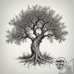 An old, gnarled olive tree in a grove in gree… – tattoo sketch (№1755120395_0, 13.08.2025 21:26) — tattoovalue.net