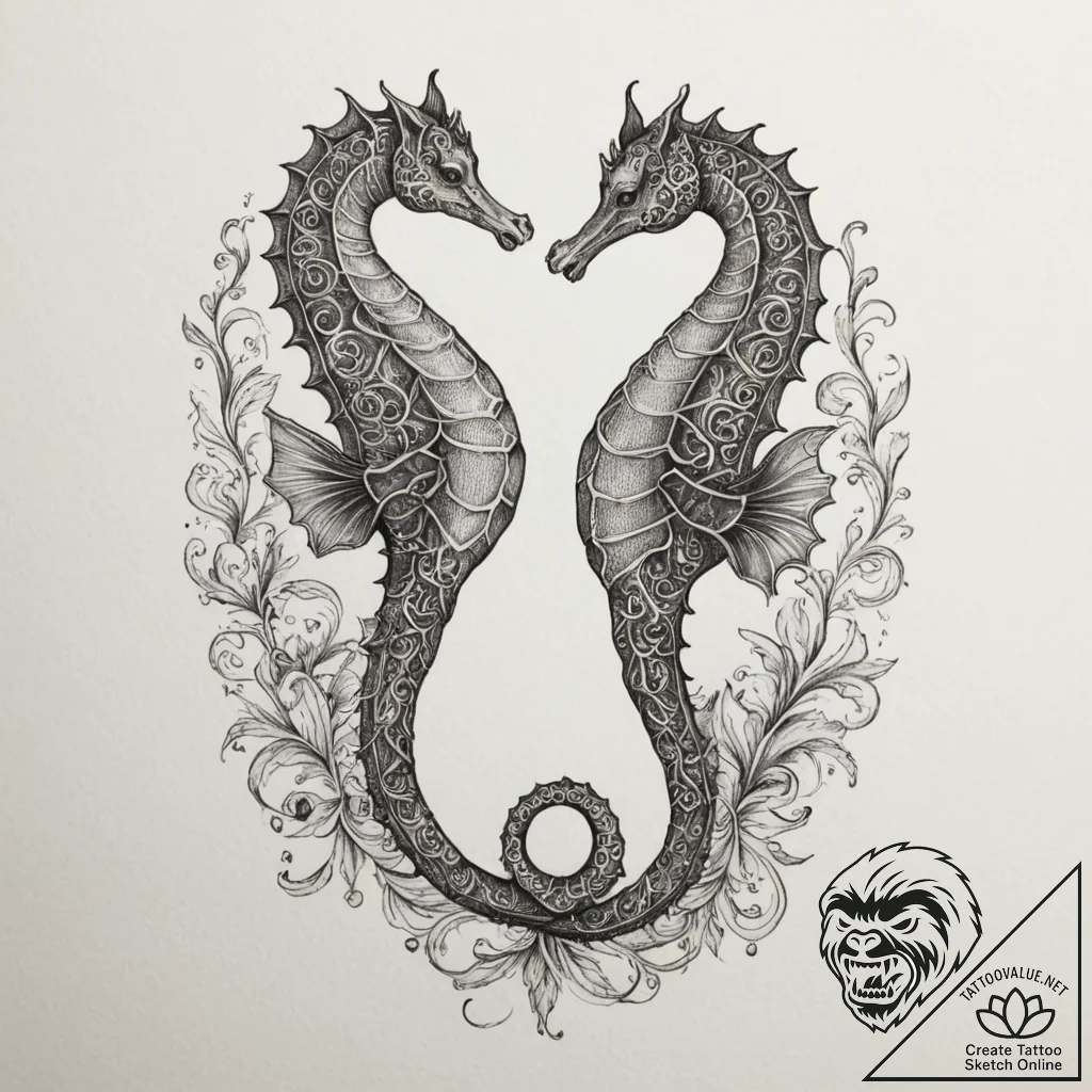 Tattoo sketch a pair of seahorses, their tail... - tattoo sketch (№1755120591_0, 13.08.2025 21:29) — tattoovalue.net