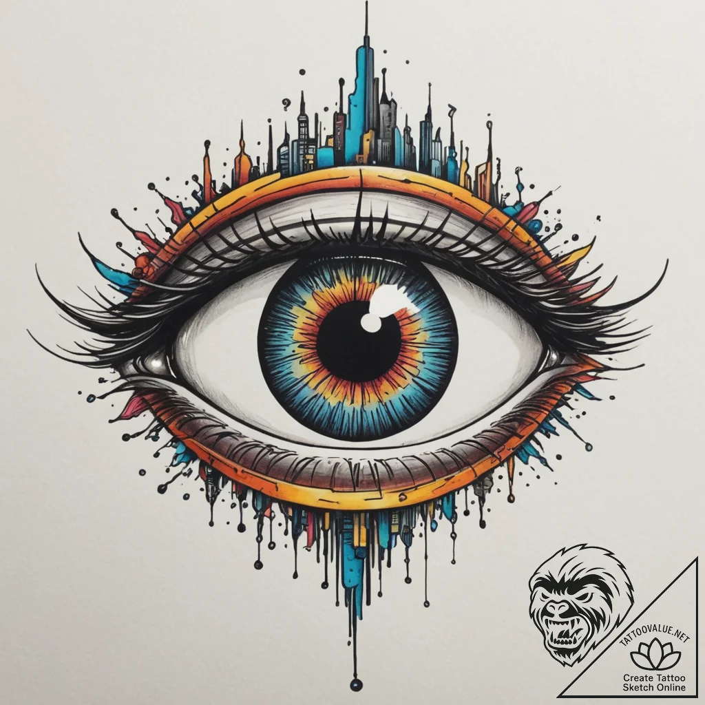 Cyborg eye, tattoo sketch design, vibrant col... - tattoo sketch (№1755120987_0, 13.08.2025 21:36) — tattoovalue.net
