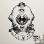 Antique diving helmet, tattoo drawing outline… – tattoo sketch (№1755122384_0, 13.08.2025 21:59) — tattoovalue.net