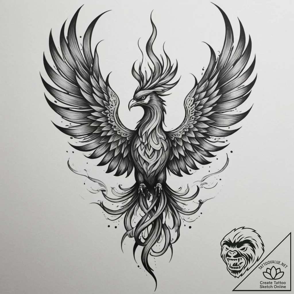 Tattoo design a phoenix rising from abstract... - tattoo sketch (№1755122583_0, 13.08.2025 22:03) — tattoovalue.net