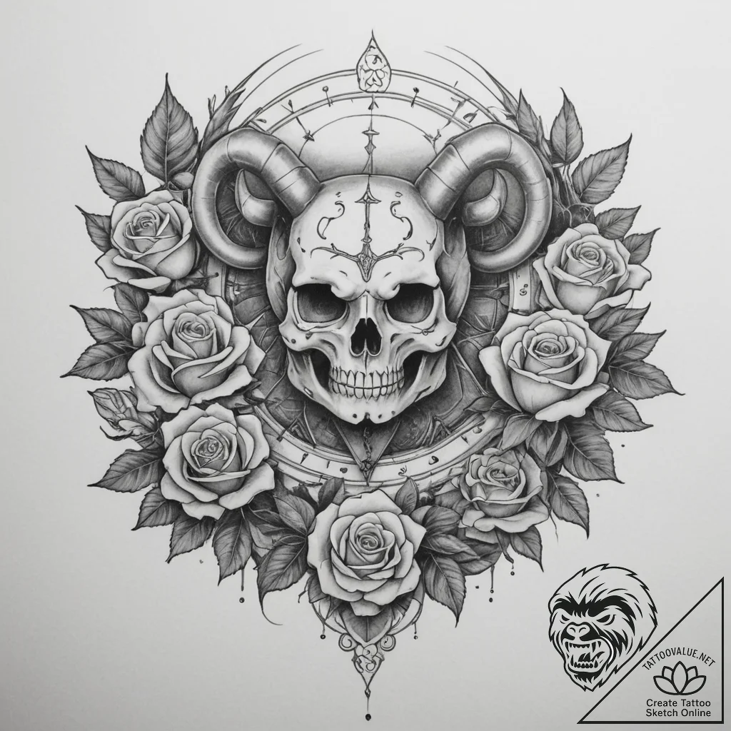 Tattoo design a zodiac animal guarding an anc... - tattoo sketch (№1755122782_0, 13.08.2025 22:06) — tattoovalue.net
