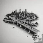 A long exposure shot of traffic on a major hi… – tattoo sketch (№1755125387_0, 13.08.2025 22:49) — tattoovalue.net