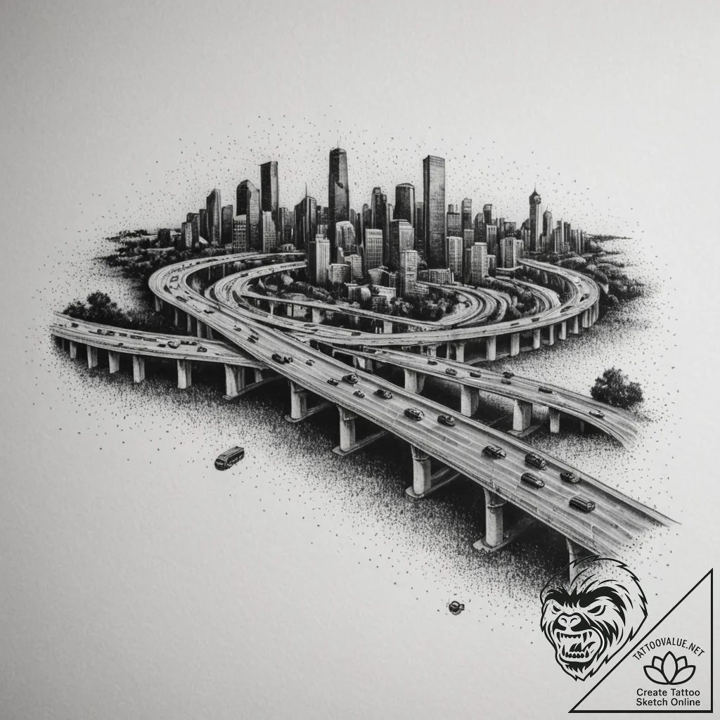 A long exposure shot of traffic on a major hi... - tattoo sketch (№1755125387_0, 13.08.2025 22:49) — tattoovalue.net