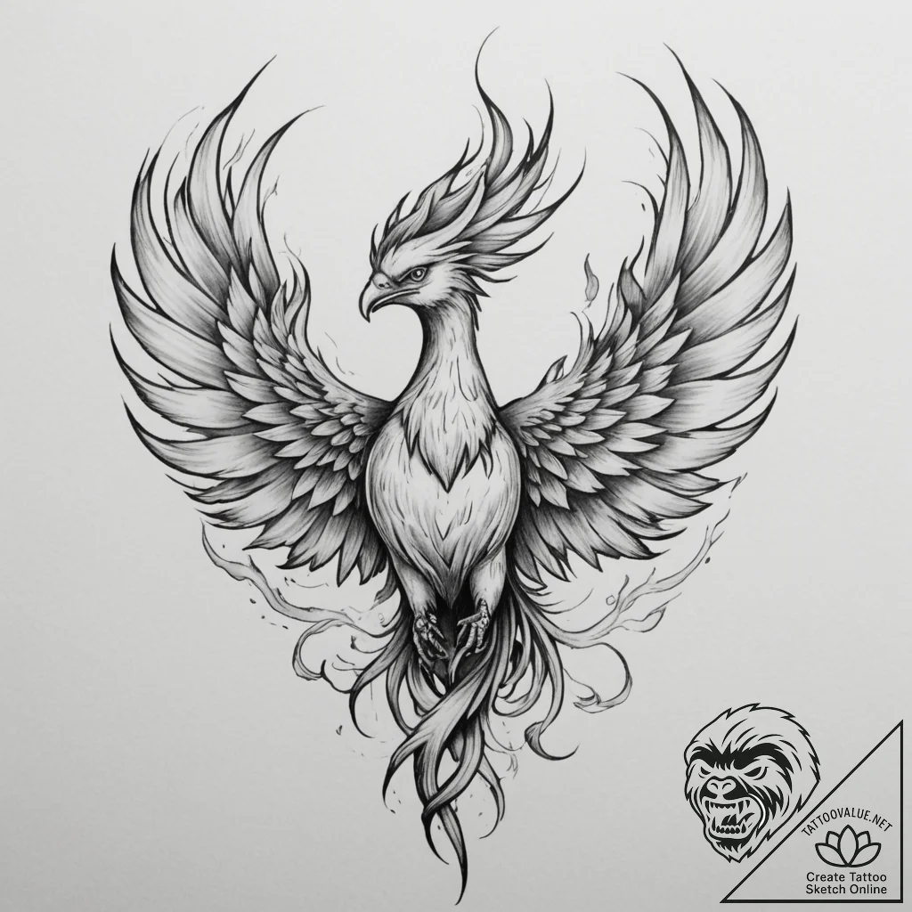 Tattoo sketch a phoenix rising from subtle fl... - tattoo sketch (№1755125784_0, 13.08.2025 22:56) — tattoovalue.net