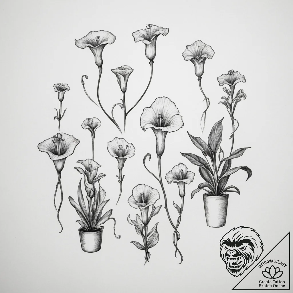 A carnivorous plant collection - tattoo sketch (№1755126382_0, 13.08.2025 23:06) — tattoovalue.net