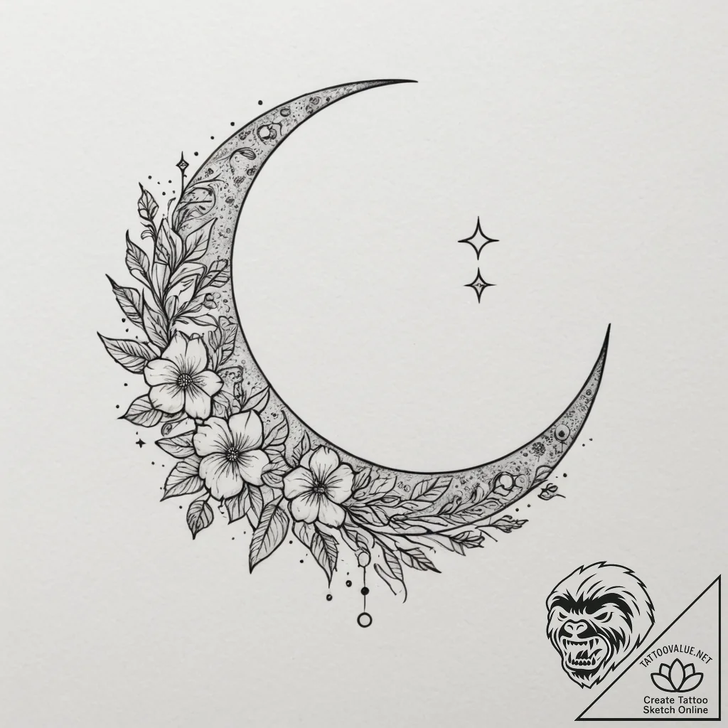 Tattoo design a crescent moon with a hidden c... - tattoo sketch (№1755126586_0, 13.08.2025 23:09) — tattoovalue.net