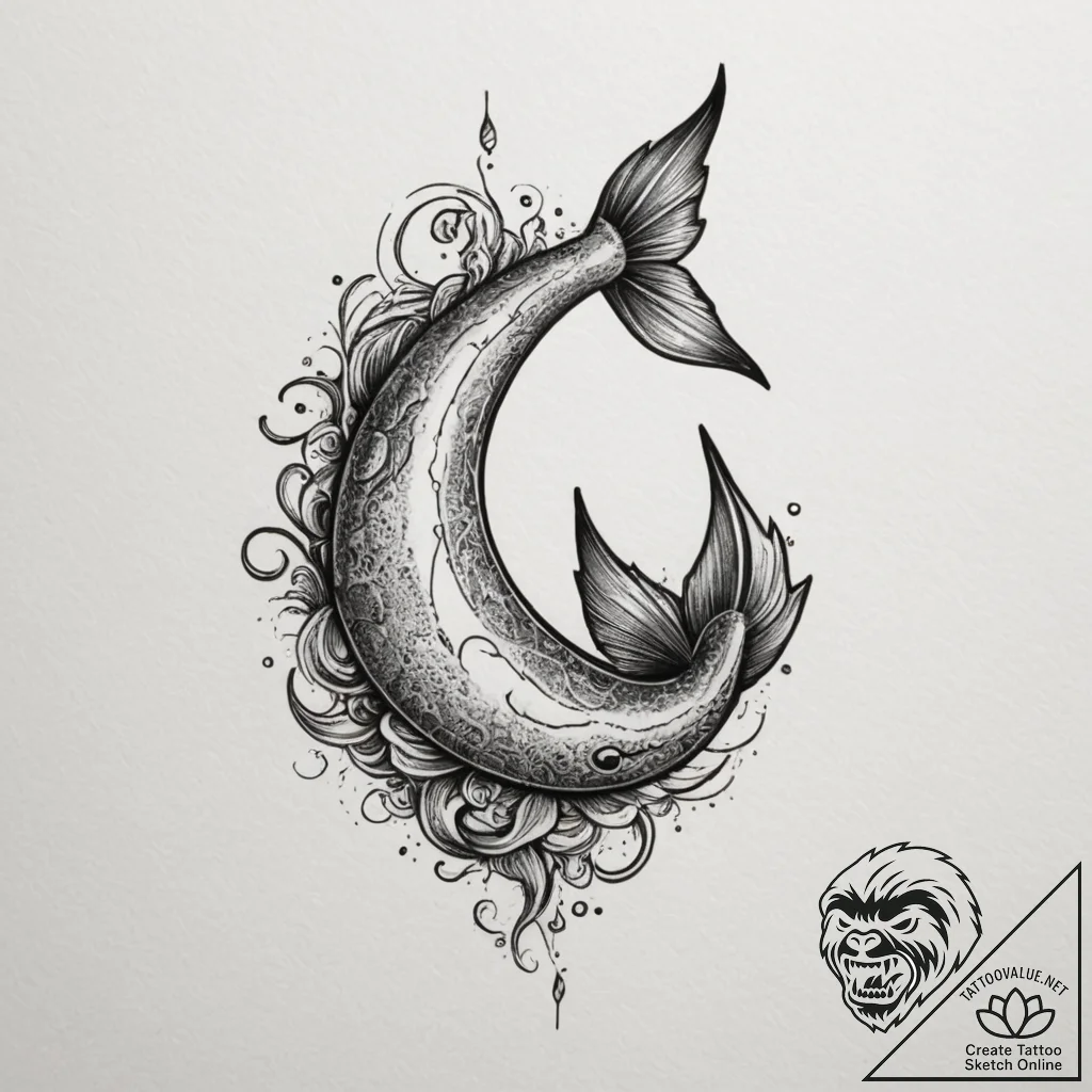 Tattoo design a minimalist fish hook and a fi... - tattoo sketch (№1755127190_0, 13.08.2025 23:19) — tattoovalue.net