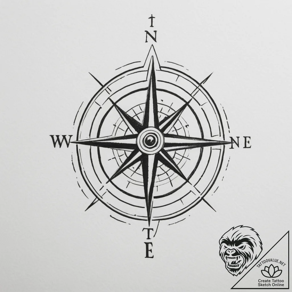 Tattoo design a compass with a personal motto... - tattoo sketch (№1755127394_0, 13.08.2025 23:23) — tattoovalue.net