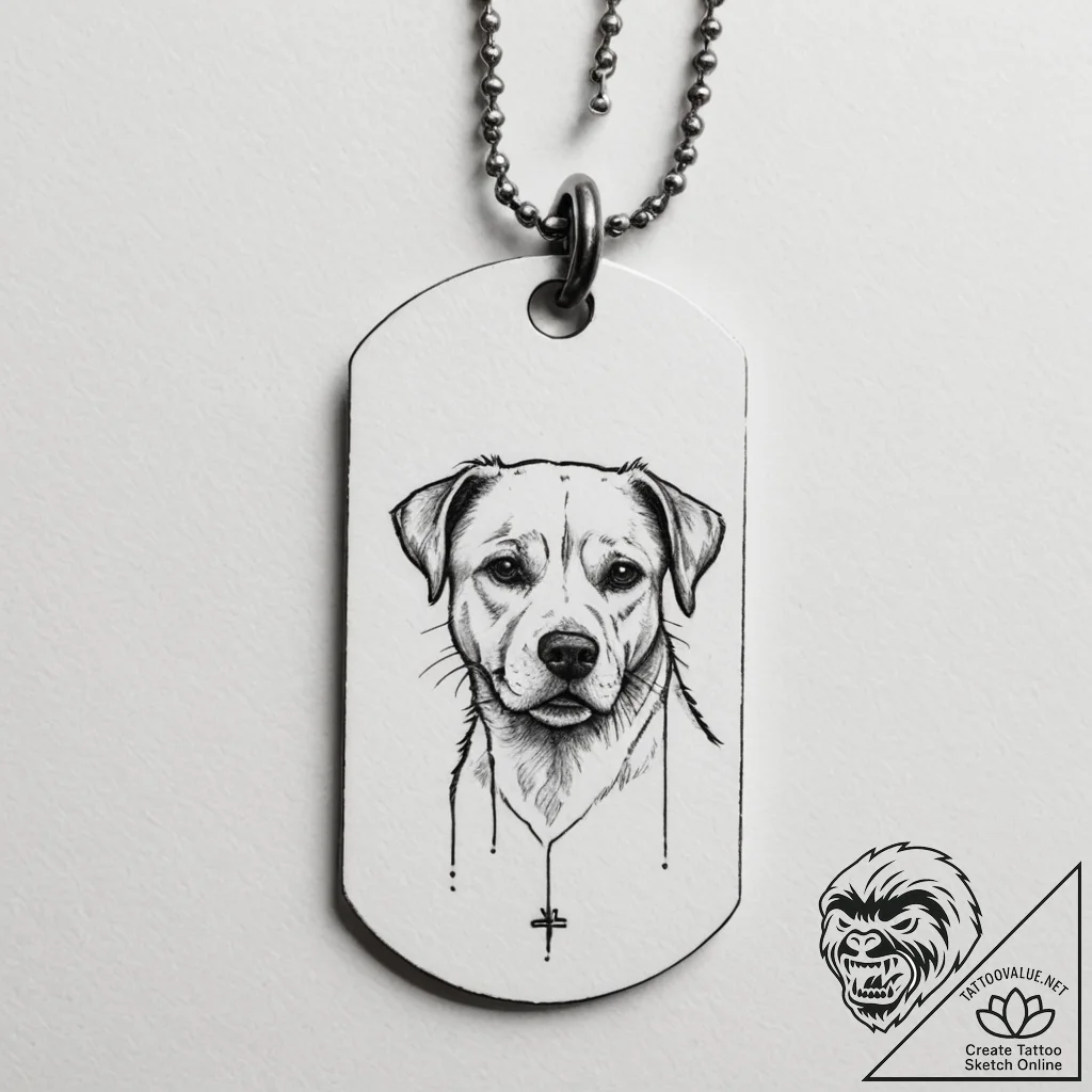 Tattoo design a dog tag with a subtle crack o... - tattoo sketch (№1755127792_0, 13.08.2025 23:29) — tattoovalue.net