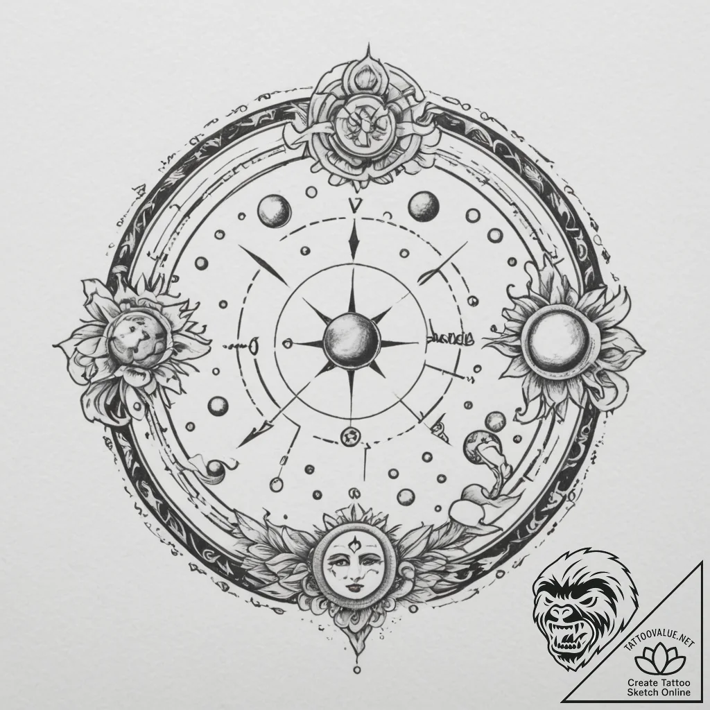 Tattoo design the zodiac symbol surrounded by... - tattoo sketch (№1755127993_0, 13.08.2025 23:33) — tattoovalue.net