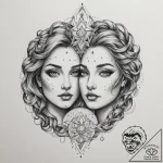 Tattoo sketch gemini faces in detailed dotwor… – tattoo sketch (№1755128797_0, 13.08.2025 23:46) — tattoovalue.net