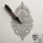 A detailed shot of a leather-bound journal an… – tattoo sketch (№1755129202_0, 13.08.2025 23:53) — tattoovalue.net