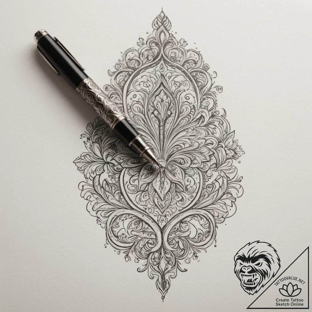 A detailed shot of a leather-bound journal an... - tattoo sketch (№1755129202_0, 13.08.2025 23:53) — tattoovalue.net