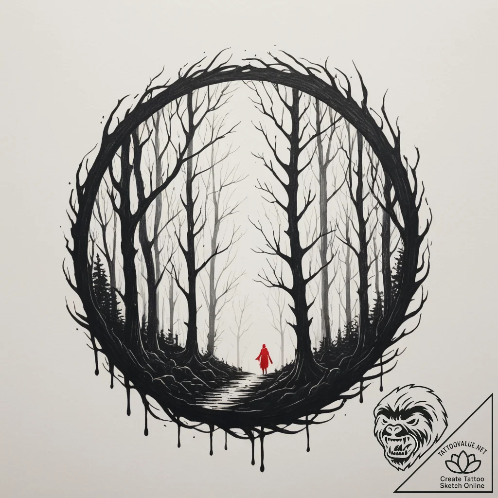 Tattoo design a forest silhouette with an eer... - tattoo sketch (№1755130406_0, 14.08.2025 00:13) — tattoovalue.net
